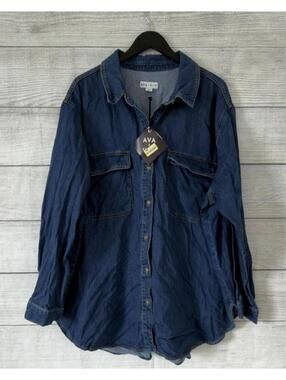 Ava & Viv Dark Wash Denim Button Up Blouse Women Size 3X